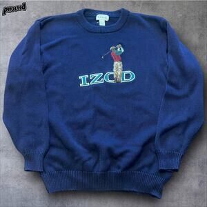Izod Sweater Mens XL Navy Blue Golf Embroidered Pullover 100% Cotton Vintage 90s